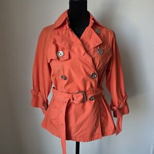 Michael Kors Vintage Vibrant Orange Short Trench Coat Jackst XS